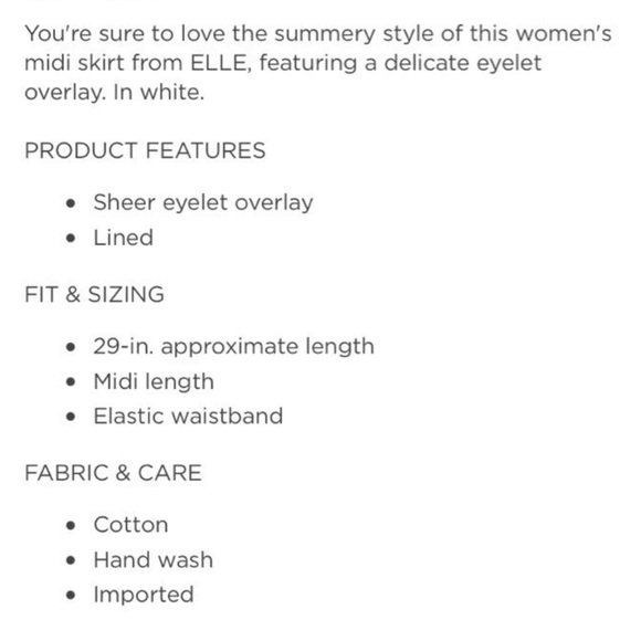 ELLE Snow White Eyelet Lace Midi Skirt Medium - Picture 3 of 7